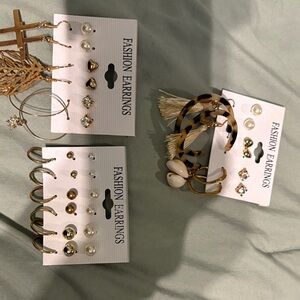 Stylish Earring Set with Gold and Cream Accents 18 pairs   3 sets of six